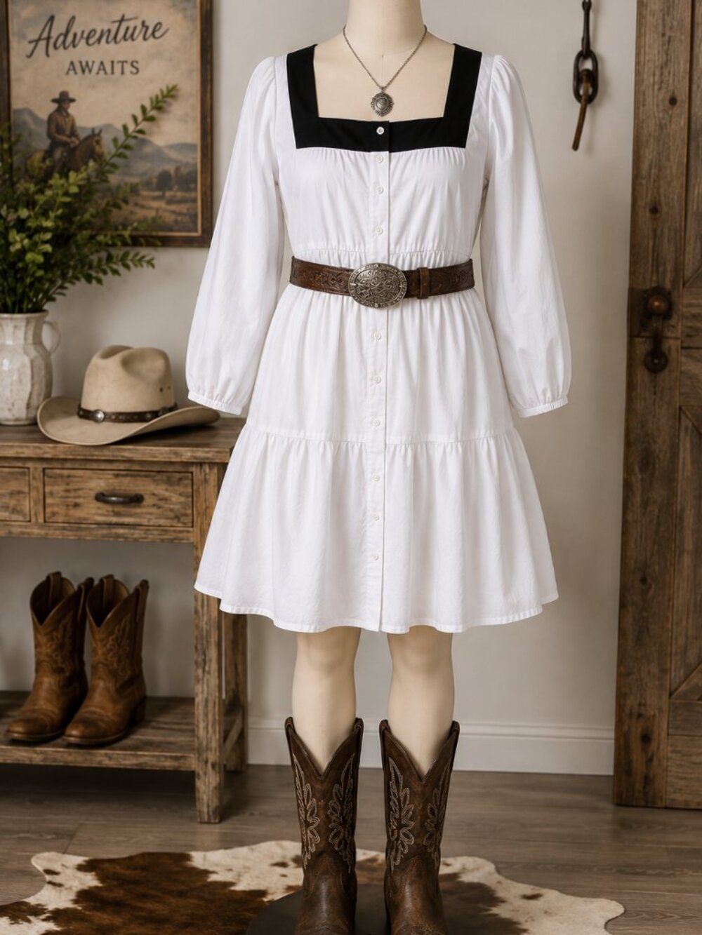 🤠 New York & Company White & Black Babydoll Dress – XL